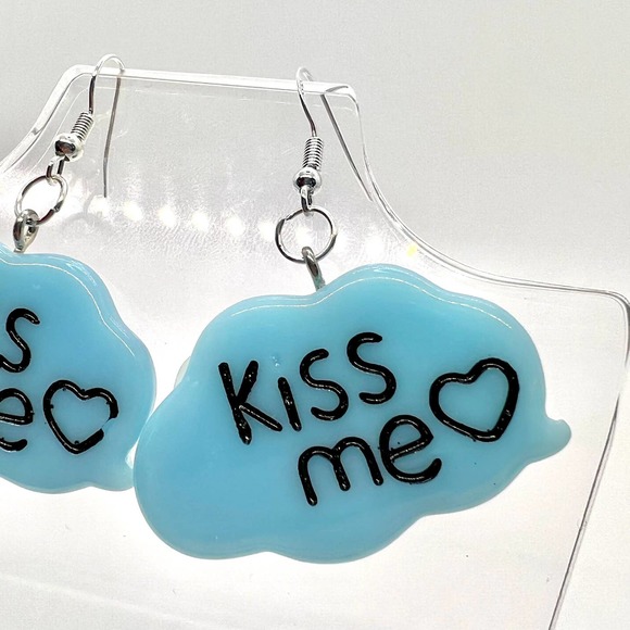 Kiss Me Earrings - Cloud Earrings - Valentines Day Earrings - Statement Earrings - Picture 2 of 10